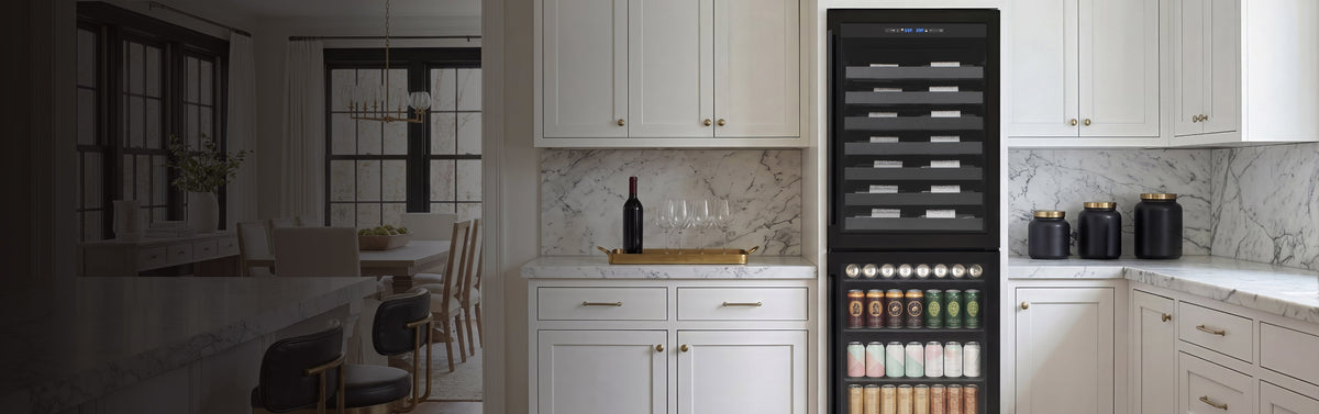 wine and beverage fridge in kitchen