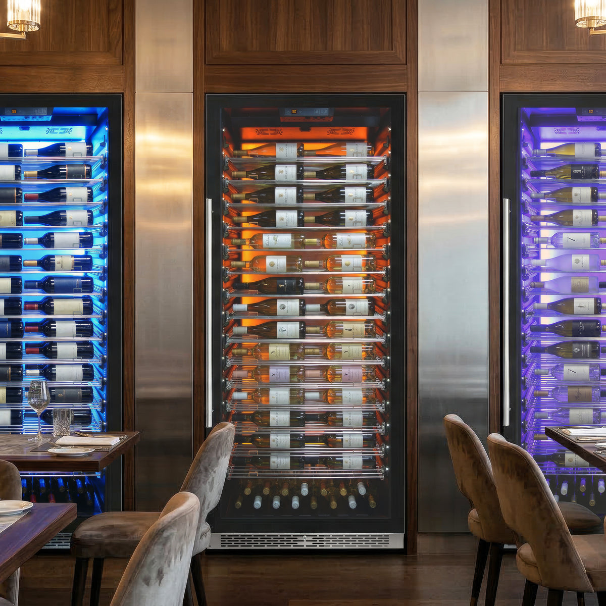 Vinotemp Backlit Series Commercial 300 Wine Cooler, Reversible Hinge, 188 Bottle Capacity, in Black