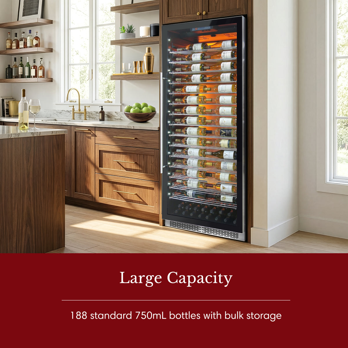 Vinotemp Backlit Series Commercial 300 Wine Cooler, Reversible Hinge, 188 Bottle Capacity, in Black