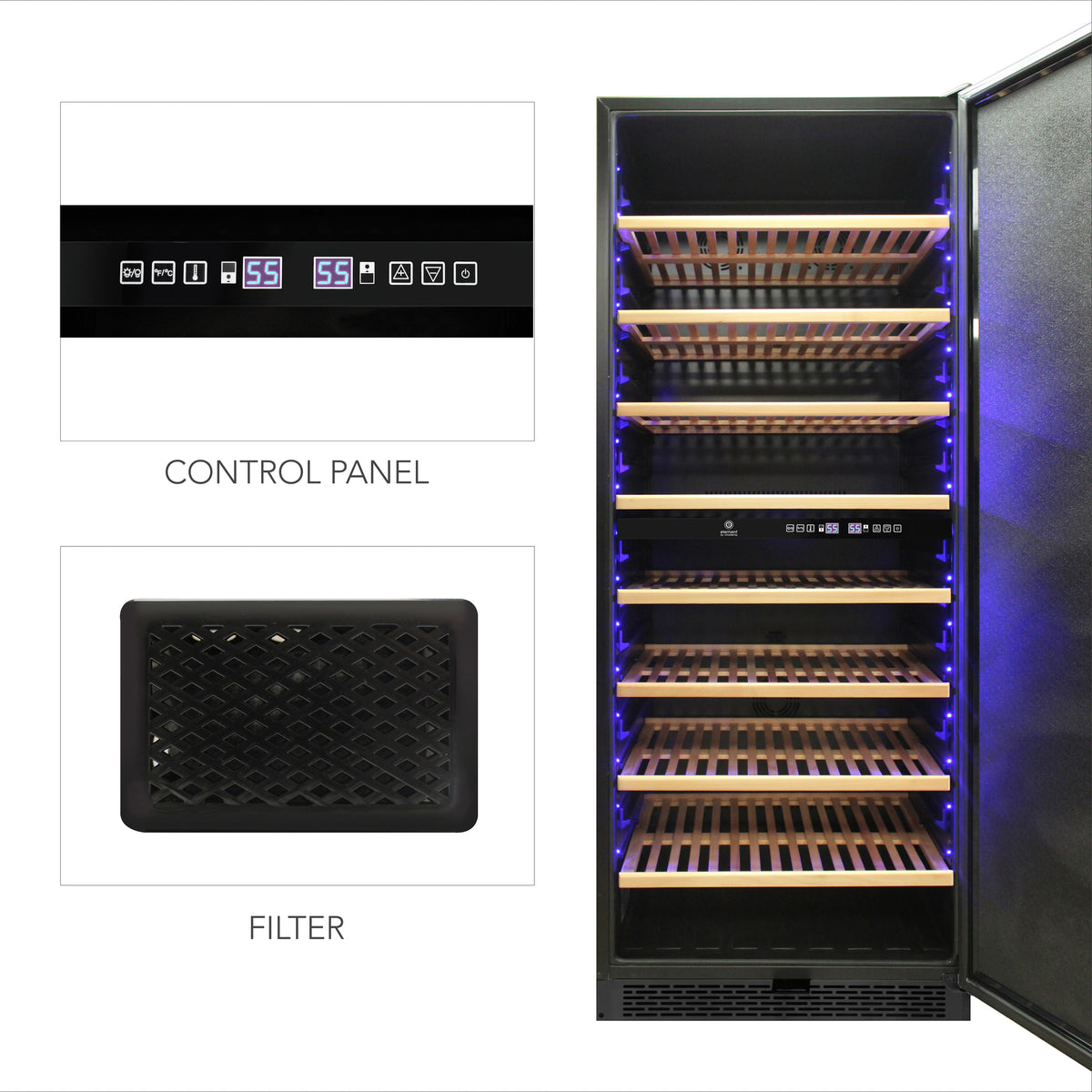 Vinotemp 300-Bottle Garage Wine Cooler with Dual Zone Cooling & Digital Control Panel