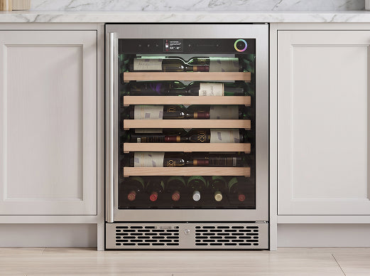Vinoglow wine cooler with a colour-changing backlit panel