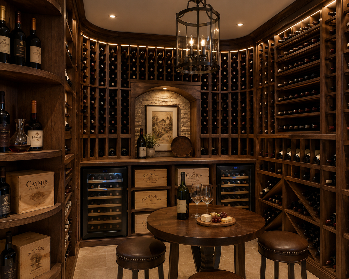 Custom wine cellar with a tasting table