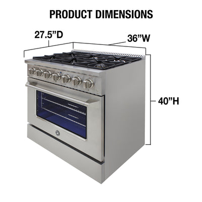 Brama by Vinotemp 36" Gas Range and Oven, in Stainless Steel