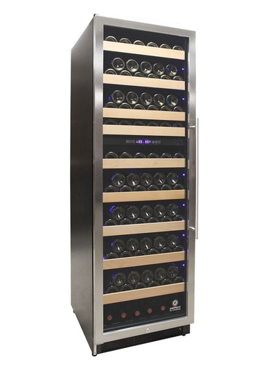 Connoisseur Series 168 Dual Zone Wine Cooler Left Angle with Bottles